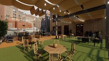 a large open area with tables and chairs